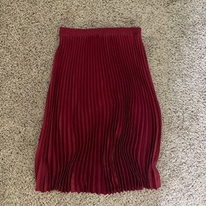 Red Accordion A Line Midi Skirt